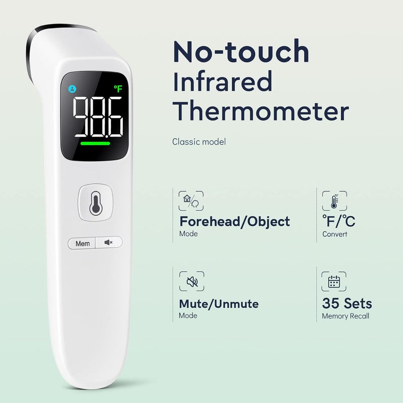 Viproud Touchless Thermometer for Adults and Kids, Fast Accurate Thermometer with Fever Alarm, 1S Reading & Silent Mode (LED-White) - Image 2
